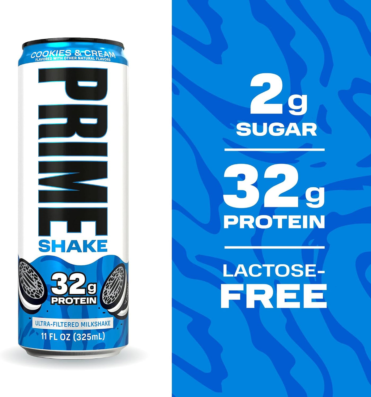 PRIME Shakes, Cookies & Cream, 32g Protein Shake for Muscle Support & Recovery, Ultra-Filtered Milk, Lactose Free, Low Sugar, Low Calorie, Ready to Drink, 11 fl oz, 12 Pack