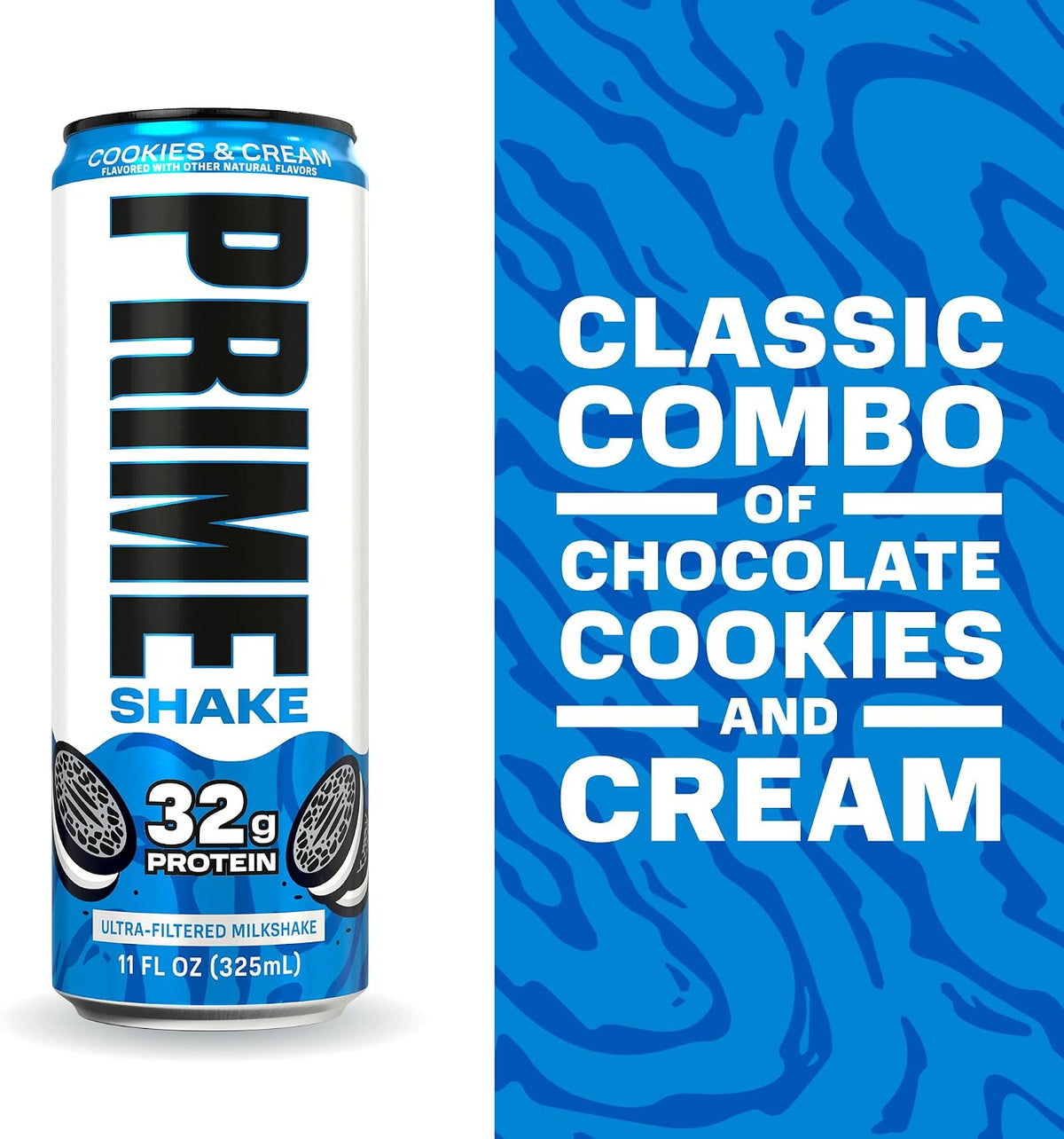PRIME Shakes, Cookies & Cream, 32g Protein Shake for Muscle Support & Recovery, Ultra-Filtered Milk, Lactose Free, Low Sugar, Low Calorie, Ready to Drink, 11 fl oz, 12 Pack