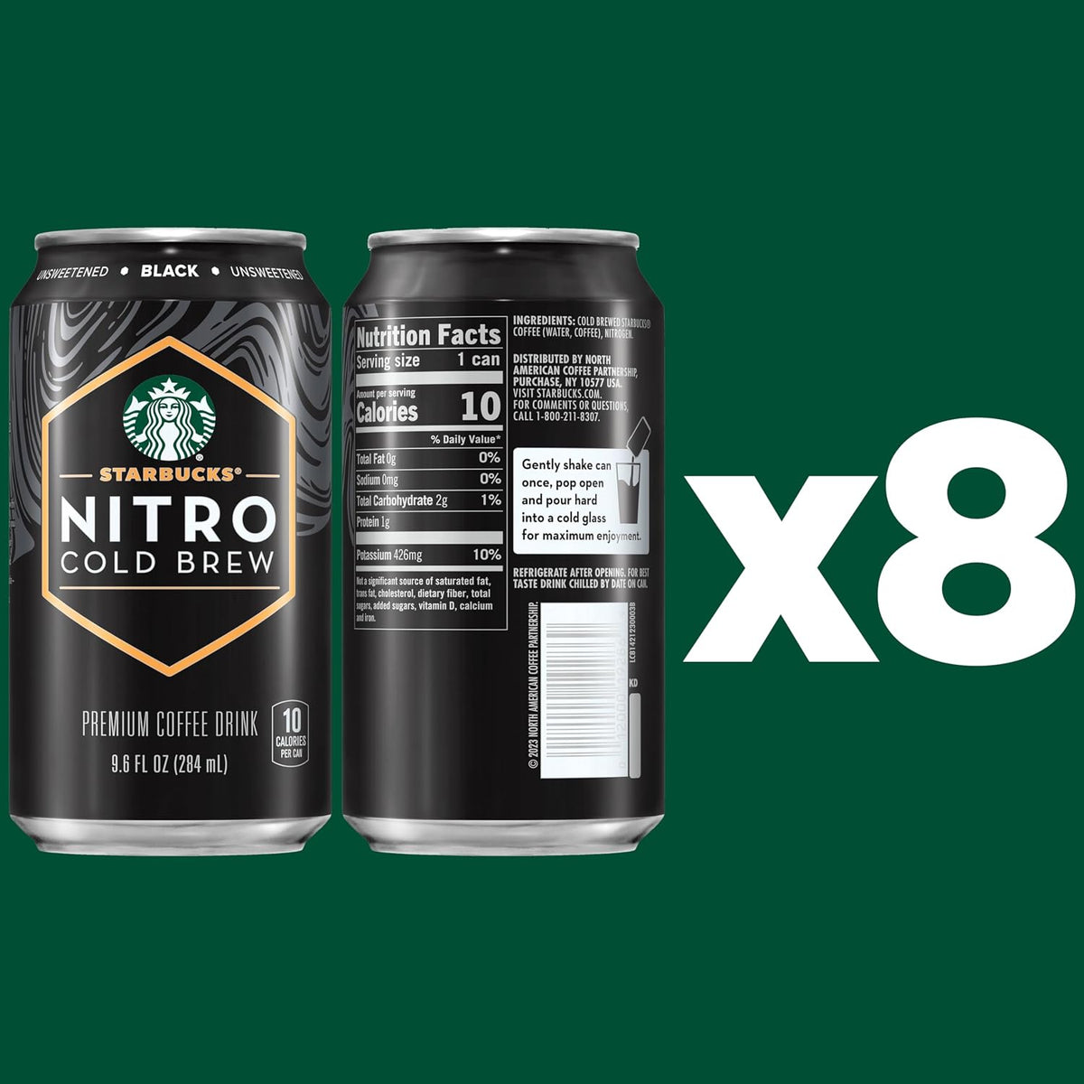 Starbucks - RTD Coffee Nitro Cold Brew, Black Unsweetened, 9.6 fl oz Cans (8 Pack), Iced Coffee, Cold Brew Coffee, Coffee Drink