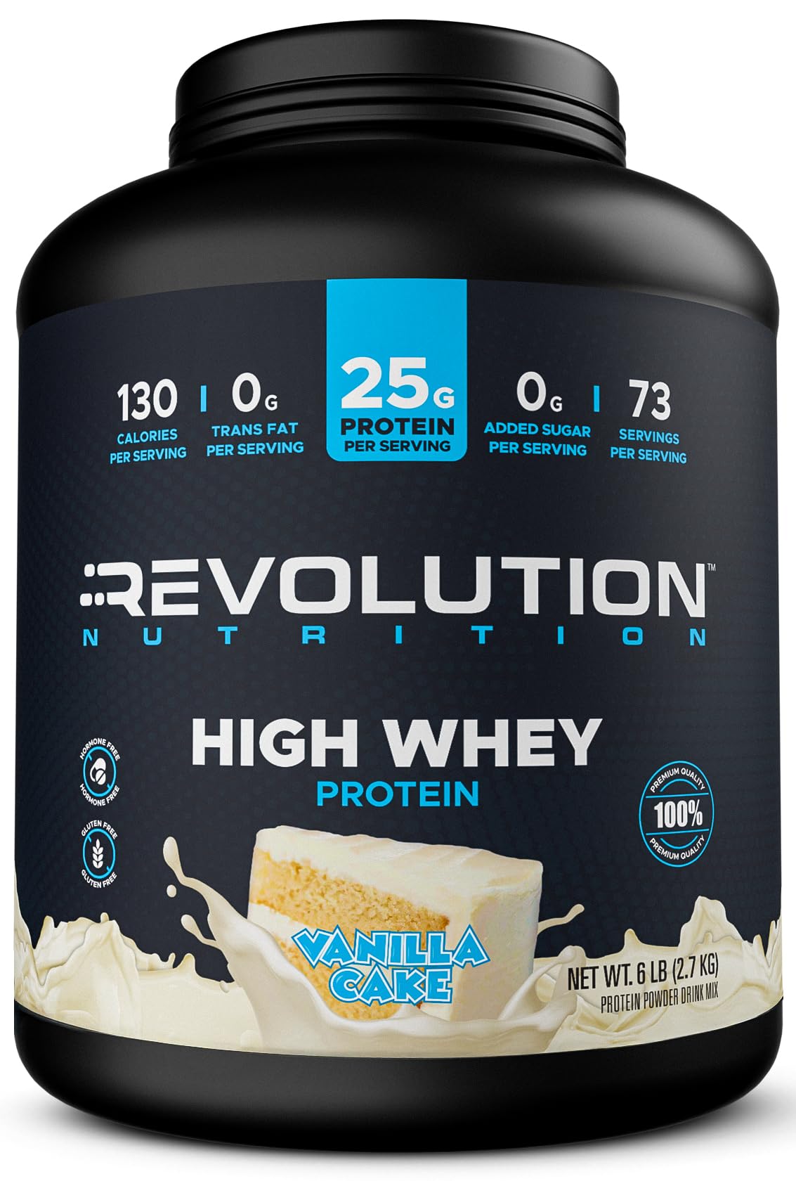 Revolution Nutrition, High Whey, Protein Powder 6LB, Whey Isolate, Gluten Free, Lean Muscle Mass for Men & Women, 25g of Protein Per Scoop, 2.7kg, 73 Servings (Caramel Iced Cappuccino, 6 Pound)